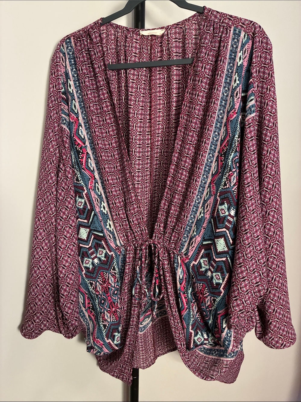 Hummingbird Plum Boho Tie-Front Tunic Cocoon Kimono Tunic Medium like one size